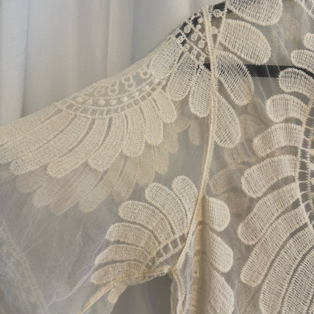 Rebellion Again Floral Lace Kimono Duster Cardigan Boho Open Front CoverUp Small - Picture 5 of 9